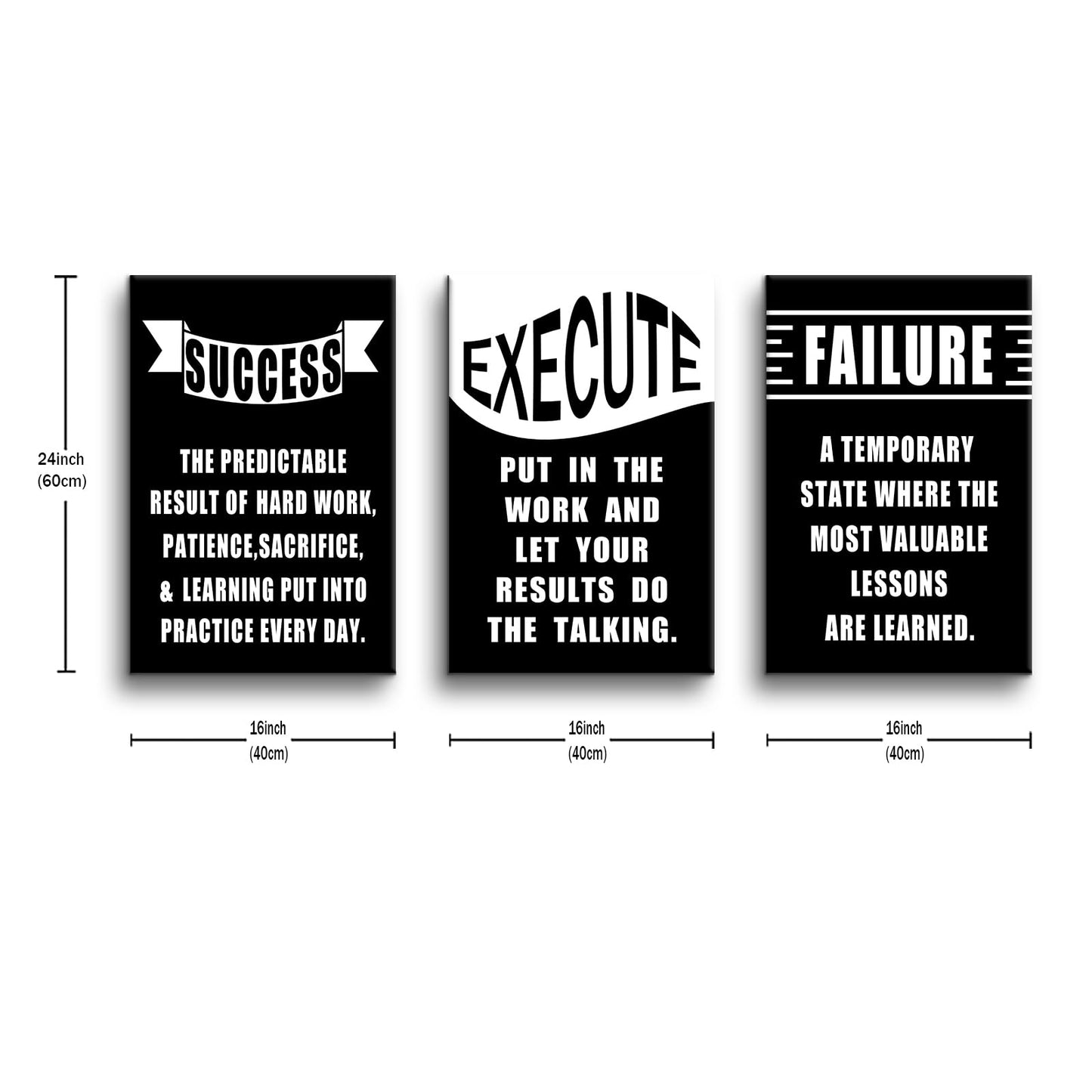 YSPCSUN Large 3 Piece Inspirational Wall Art for Office Walls Success Execute Failure Canvas Art Prints Motivational Mindset Quotes Posters Framed Entrepreneur Office Decorations, 48" x 24"