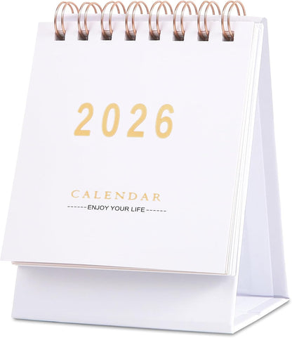 Mini Desk Calendar 2025-2026, Monthy Small Desktop Calendar Runs From July 2025 until Dec 2026, 250 GSM Thick Paper Twin-Wire Binding for Home or Office (White)