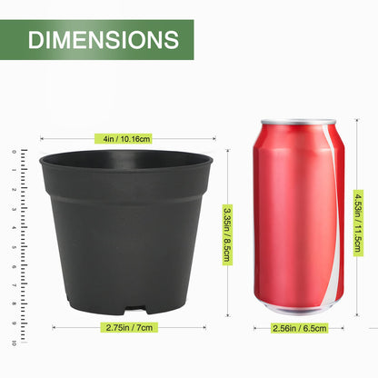 SwinDuck 4 inch Small Plant Pots, 28 Pack Plastic Planters with Drainage Holes and Saucers for Flowers Plants, Succulents, Seed Starting Pots, Black