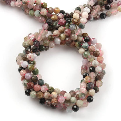 Song Xi 90pcs 4mm Natural Tourmaline Gemstone Beads Faceted Round Loose Stone Beads for Jewelry Making