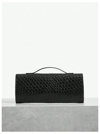 Floerns Women's Woven Leather Handbag Top Handle Formal Clutch Purse Evening Bag Black One Size