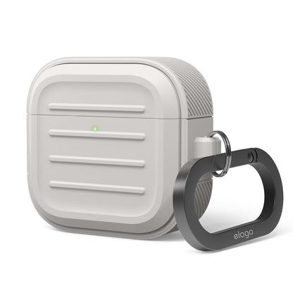 elago Armor Compatible with AirPods 4 Case - for AirPods 4th Generation Cover, Carabiner Included, Supports Wireless Charging, Shock Resistant, Full Protection (Stone)