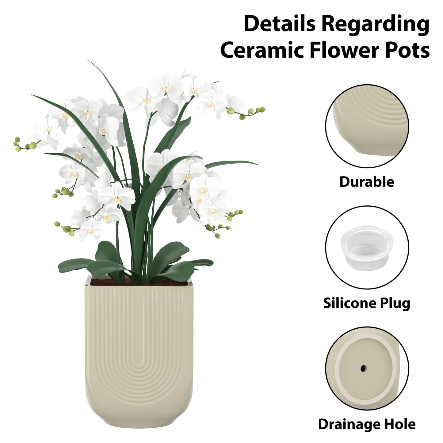 XiHuaer Ceramic Planter, 6 Inch Plant Pot with Drainage Hole, Indoor Outdoor Planter Flower Pots, Ivory Pot for Plants
