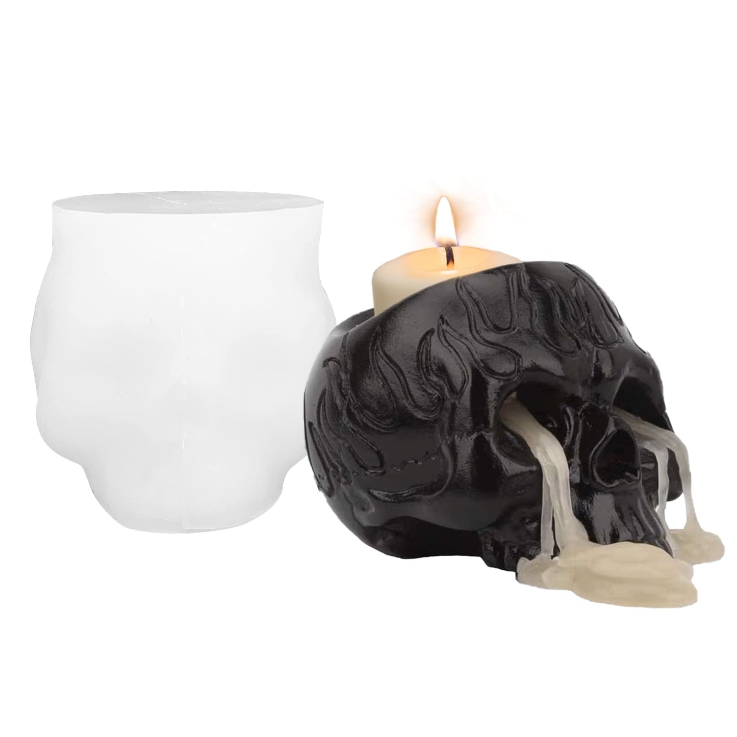 Skull Candle Holder Mold Tealight Candlestick Holder Resin Slicone Mold Crafts for Party Halloween Home Bar Decoration