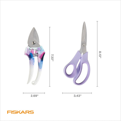Fiskars 2-Piece Pruning & Veggie Shears Set, Explore Collection Garden Tool Kit, Bypass Pruner for Light Trimming, Vegetable Shears with Serrated Stainless Steel Blades for Harvesting Flowers & Herbs