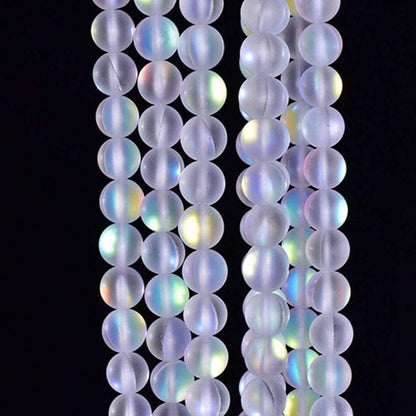 Asingeloo 4mm Matte Aurora Crystal Glass Beads White Mystic Aura Quartz Merimaid Frosted Moonstone Beads Crystal Healing Power for Jewelry Making 15" a Strand