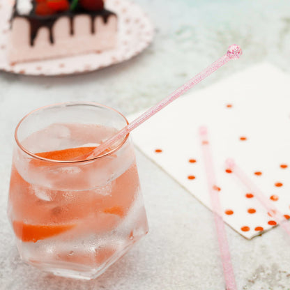 hapray 100-PCS Pink Glitter Plastic Swizzle Sticks, Crystal Cake Pops, Cocktail Coffee Drink Stirrers, Stir Sticks for Valentine's Day Christmas Party, 7.24 Inch