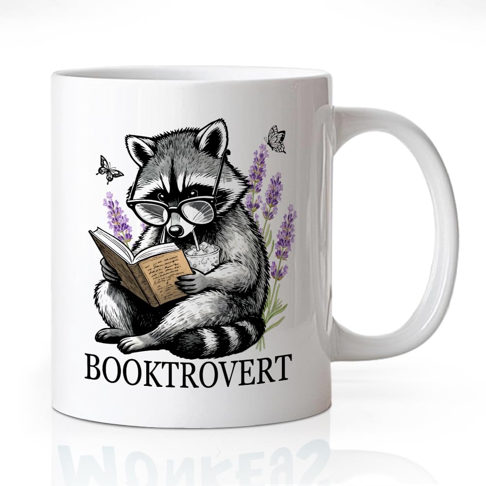 WHTYEFZ Booktrovert Coffee Mug, Cute Raccoon Theme Gifts for Raccoon Introverted Reader Book Lover Bibliophile Bookworm Homebody, Birthday Gifts for Book Club Member Librarian Avid Reader Bookworm