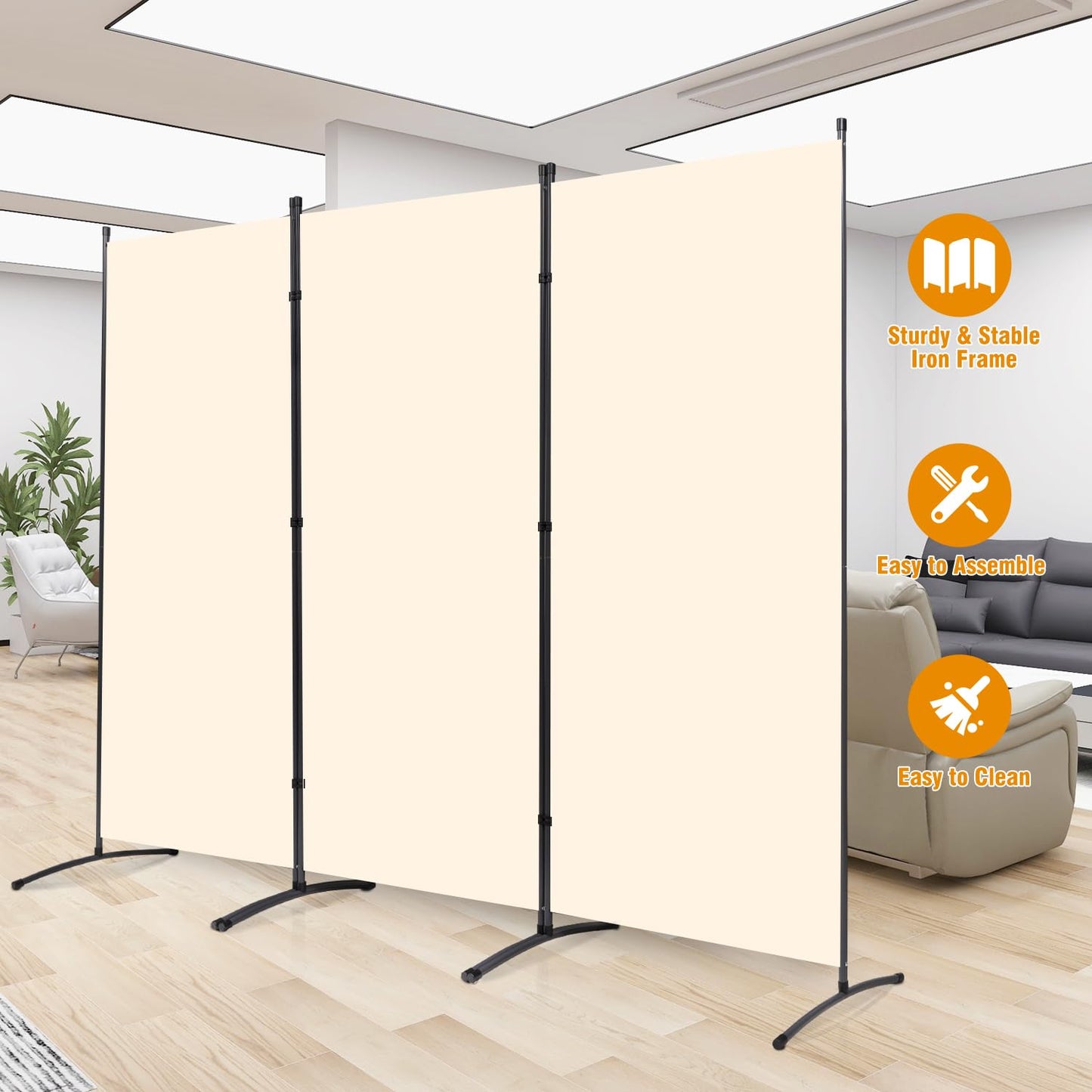 3 Panel Folding Privacy Screens, Portable Room Divider Panel, 6Ft Beige