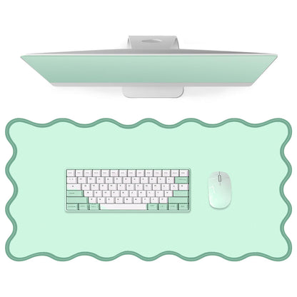 NXZGO Leather Desk Mat, XXL Large 31.4x15.7in Scalloped Gaming Mouse pad，Non-Slip Rubber Base Keyboard Pad Mousepad for Laptop Computer Game Home Office，Waterproof and Oilproof Desktop Mat I Gray