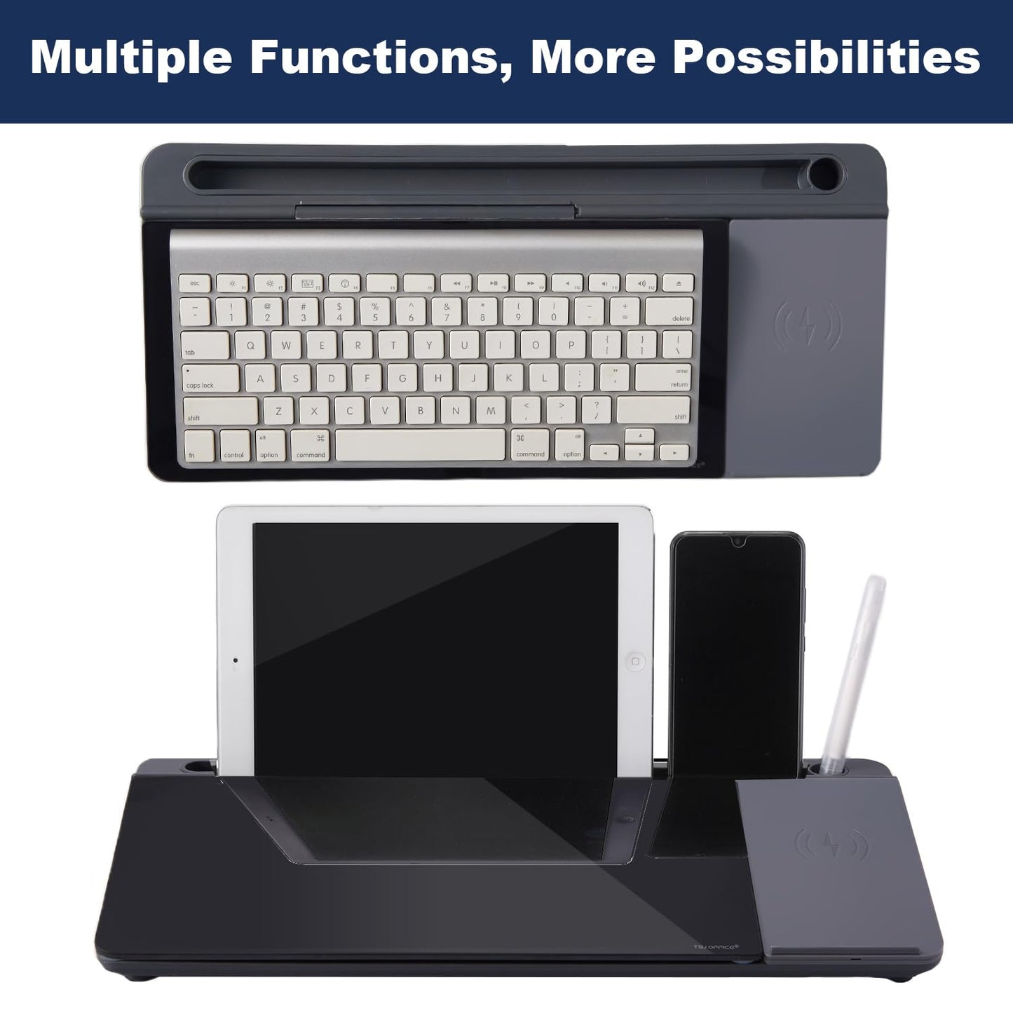 Small Glass Desktop Whiteboard Dry-Erase-Board - Computer Keyboard Stand with Wireless Charger White Board Surface Pad with Drawer, Desk Organizers with Accessories for Office, Home, School Supplies