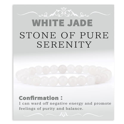 Bymitel 6mm White Jade - Handmade Reiki Gemstone Stretch Bracelet, Natural Beauty & Spiritual Essence, Crystal Healing for Unisex Adults