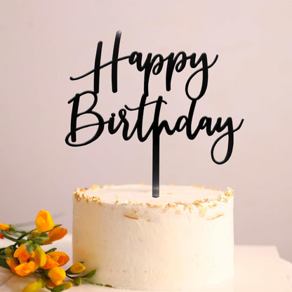 CC TOWN Happy Birthday Cake Topper, Black Acrylic Durable Versatile Cake Topper, Birthday Supplies Decorations (Black)
