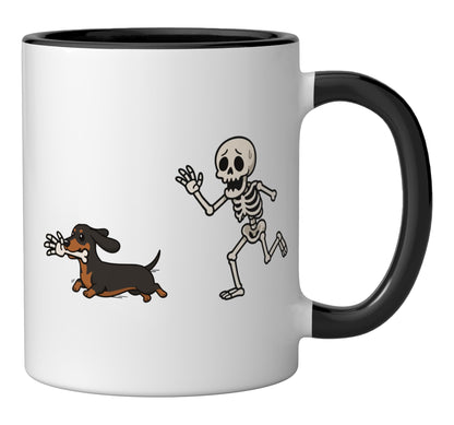 Dachshund Skeleton Hand Halloween Ceramic Mug, Black/White