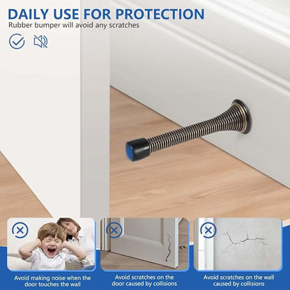 KISEER 12 Pack Spring Door Stops 3 1/4 Inch Flexible Heavy Duty Spring Door Stopper with RustProof Screw Rubber Bumper Tips (Oil Rubbed Bronze)