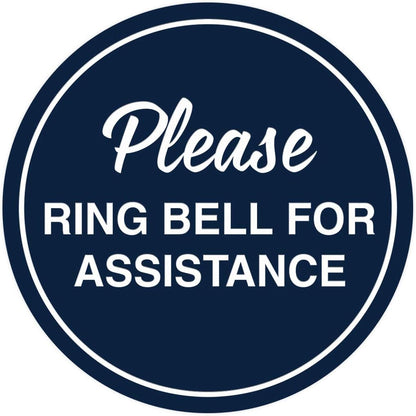 Signs ByLITA Circle Please Ring Bell For Assistance Wall or Door Sign | Easy Installation | Front Desk Reception Sign (Navy Blue/White) - Small (1 Pack)