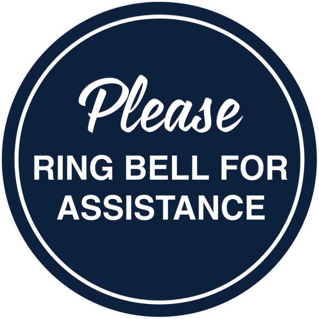Signs ByLITA Circle Please Ring Bell For Assistance Wall or Door Sign | Easy Installation | Front Desk Reception Sign (Navy Blue/White) - X-large (2 Pack)