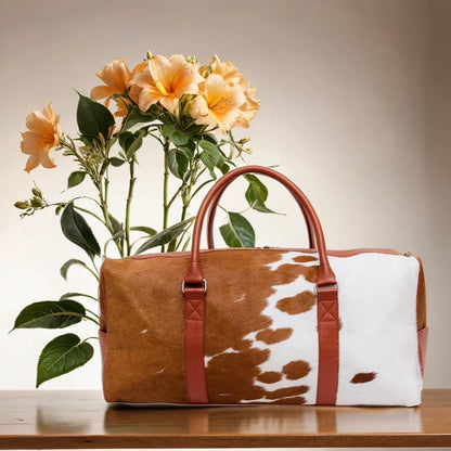 CHAYELL Cowhide Duffle Bag for Men & Women 21” - Unique Full Grain Hair-on Genuine Leather - Authentic Cow Duffle Bag with Strap Overnight Western Weekender Bag - Flight-Ready Carry-On Cow Hide Bag