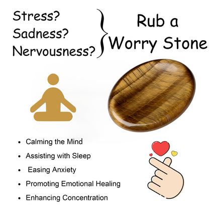 NUKAYAI Thumb Worry Stone Tiger Eye Crystal Stone Healing Crystals Natural Oval Fidget Mental Health Gifts Stress Relief Small Trinkets Depression Gemstones Reiki Anxiety Relief Items for Women Men