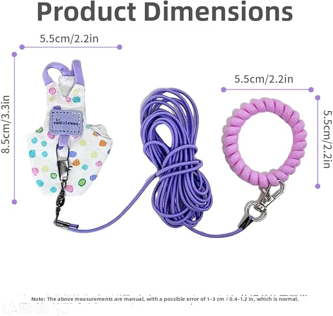 Bird Harness Leash Set Adjustable Vest Anti-Lost Wrist Strap for Parakeet Cockatiel Conure Lovebird (Blue, Show Budgie/Lovebird 5 * 8.5cm / 4g)
