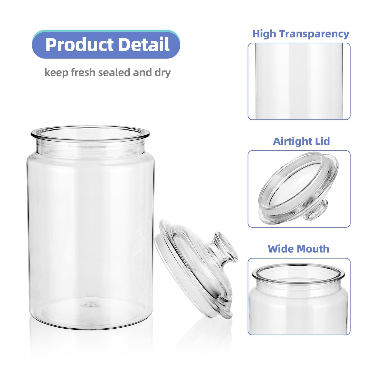 MOLIGOU Plastic Apothecary Jars with Airtight Lid, 120 oz Candy Jars for Candy Buffet, Kitchen Storage Jars, Set of 2