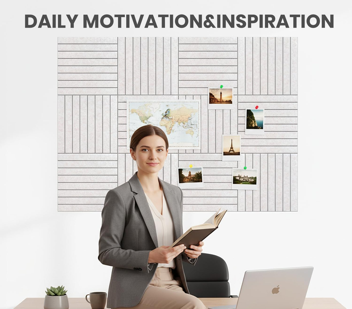 Large Cork Board Alternative 48” X 36” Felt Bulletin Board Tiles, with 30 Pushpins, 60 Adhesive Tabs,12-Pack Slat Wall Paneling, Cork Boards for Office Push Pin Board Felt Board - Oatmeal