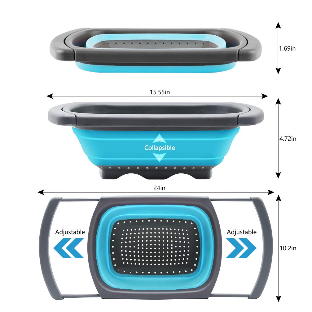 Qimh Collapsible Colander Set of 3 Round Silicone Kitchen Strainer Set - 2 pcs 4 Quart and 1 pcs 2 Quart- Perfect for Draining Pasta, Vegetable and fruit (green,blue, purple)