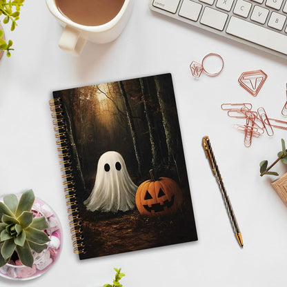 nvucamd Vintage Halloween Spiral Notebook, Witchy Fall Ghost Pumpkin Journal Notebook, Gothic Ghost Gifts Journaling Notebooks for Women, Halloween Gifts Office Supplies, 5.5x8.3 Inch