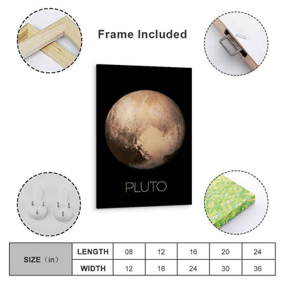 Solar System Planets Canvas Wall Art - Pluto Planet Space Poster for Kids Room Bedroom Classroom, STEM Educational Astronomy Decor, Science Gift for Boys Girls, 12x18 Inch Framed