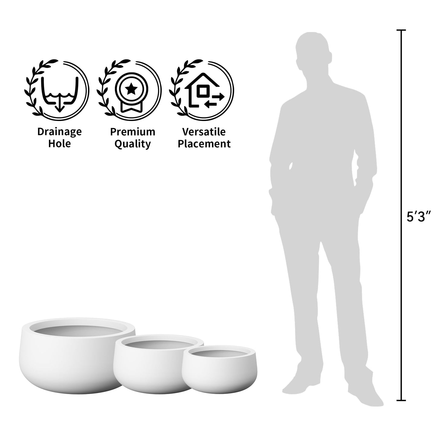 Kante 11.8" Dia Round Concrete Planter, Cement Plant Pots with Drainage Hole and Rubber Plug for Outdoor Indoor Garden Home, Modern Curvaceous Design, White