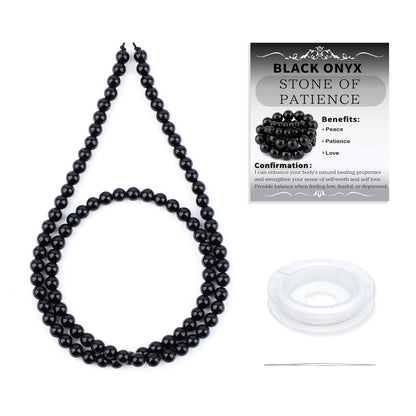 CMBYN Natural Stone Beads Round Genuine Real Stone Beading Strand Loose Gemstones DIY Smooth Bead for Bracelet Necklace Earrings Jewelry Making (Black Onyx, 4mm 90 Pieces)