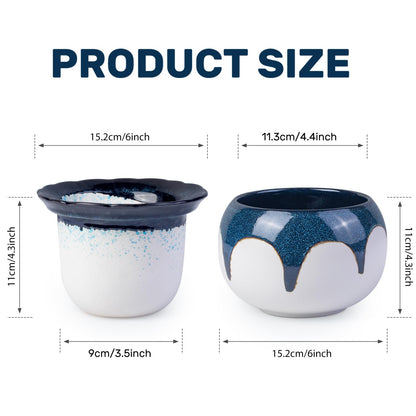 LITUDISO African Violet Pots, 6 Inch Self Watering Pots for Indoor Plants, Easy Plant Self Watering Planter, Ceramic Plant Pot with Absorbent Inner Pot for Flowers - Gradient Blue (No Plants)