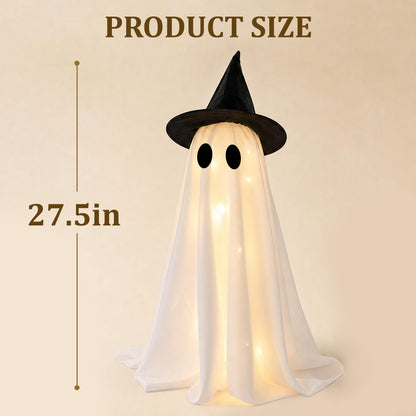 Halloween Decorations-Set of 2 Light-Up Ghosts with Witch Hats, Ghost Table Centerpiece-Spooky Tabletop Decor for Mantel Dining Table Party Indoor Home Decor
