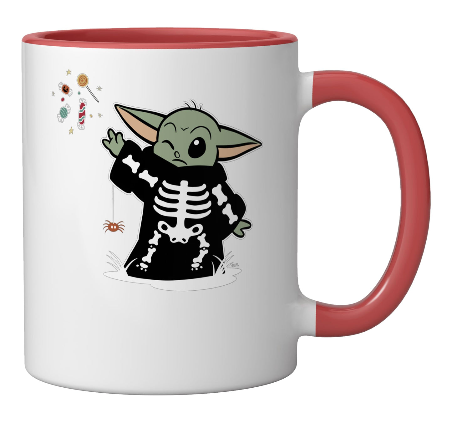 Star Wars Grogu Halloween Skeleton Force Float Candy Ceramic Mug, Red/White