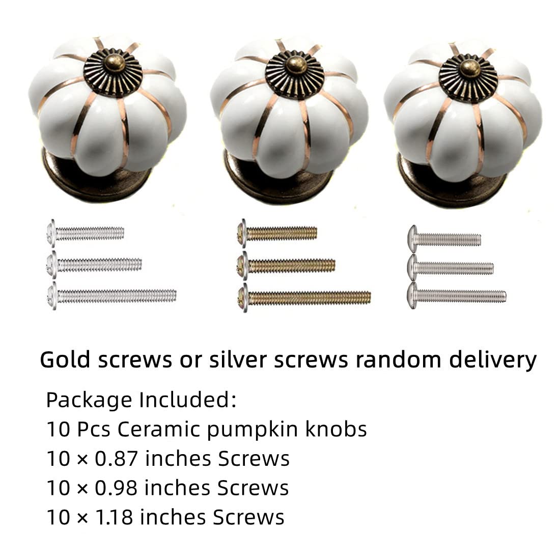 GDQLCNXB 10 Pcs Vintage Ceramic Pumpkin Cabinet Knobs, Kitchen Cabinet Drawers Dresser Cupboard Pull Handles Door Pulls with 3 Kinds of Screws(White)