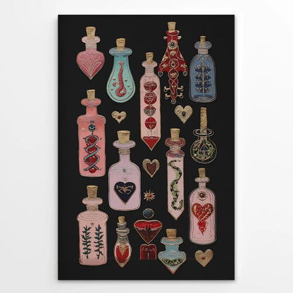 Witchy Potion Bottle Wall Art Esoteric Occult Poster Gothic Dark Academia Halloween Decor Surreal Canvas Print Pink Magic Art Alternative Maximalist Painting Picture Decor 16x24inch Unframed