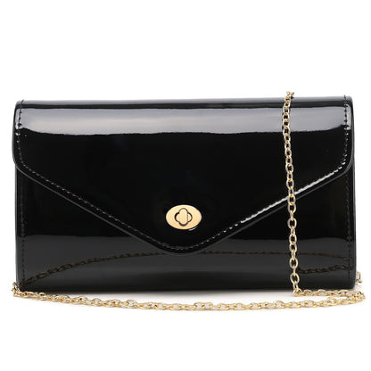 Patent Leather Envelope Clutch Womens Evening Handbag Stylish Shoulder Crossbody Bag for Dating Wedding Party Prom (Black 3008)