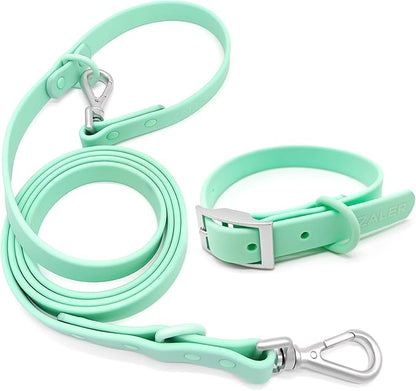 ZALER Dog Collar and Leash Set, Waterproof Adjustable Odor Proof Pet Collars Leashes Easy to Clean, 6FT Dog Leash with 2 Hooks for Large, Medium Small Dogs (L, Mint Green)