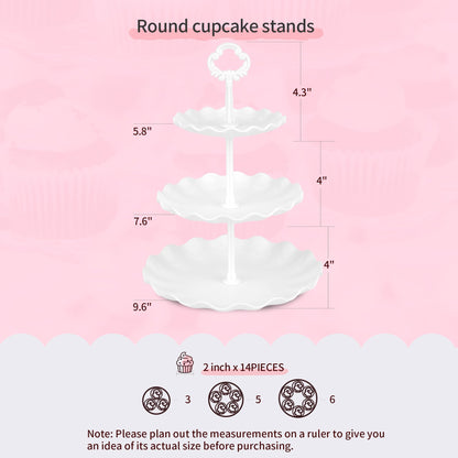 Pack of 11 NWK Cake Stand Set, with 3 x Two-Tier and 3 x Three-Tier Cupcake Stands, 4 x Appetizer Trays, 1 x Tablecloth for Birthday Bridal Baby Shower Party (White)