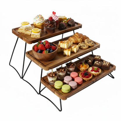 Oaklyn Rust Proof 3 Tier Wooden Cupcake Stand of Acacia Wood | Eco Friendly Tiered Tray Stand with Wooden Serving Trays & Platters for Party, Decor & Birthdays | 3 Tier Serving Tray Dessert Stands
