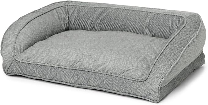 Orvis Comfort Fill-Eco Couch Dog Bed – Plush Three-Sided Bolster with Comfort Fill-Eco Cushion, Quilted Cover, Zip-Off & Machine Washable, Grey Tweed - Large