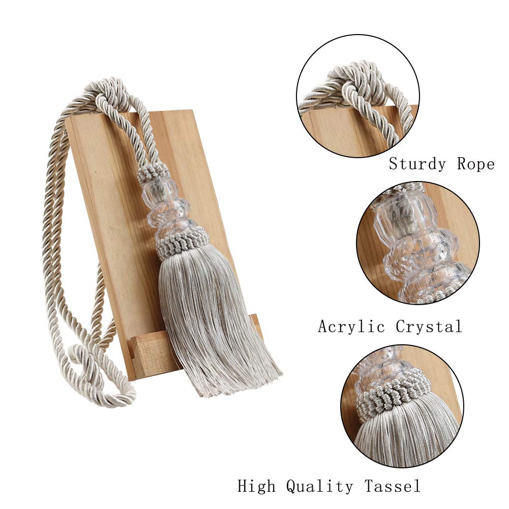 BEL AVENIR 4 Pack Curtain Hand-Woven Tiebacks Crystal Holdbacks Home Decorative (Beige, 4 Pack)