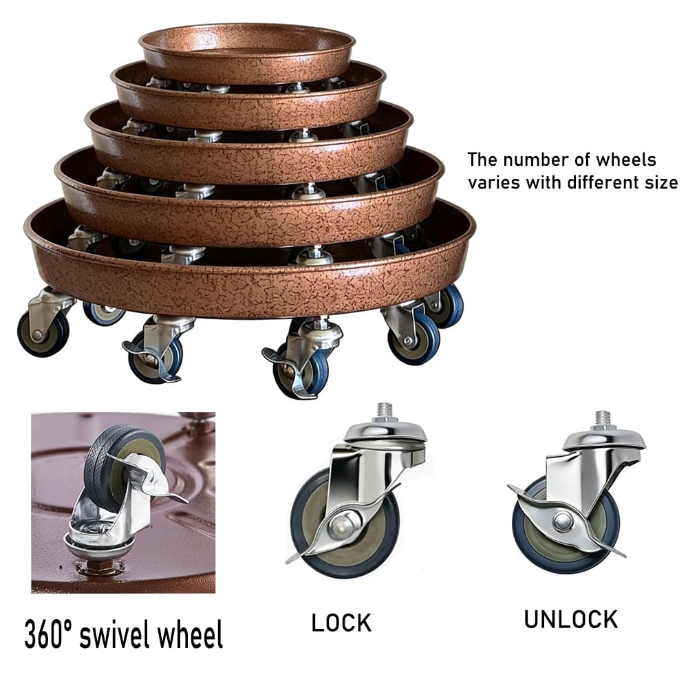 SKAFORZ Rolling Planter Caddy(470lbs Capacity), Heavy Duty Metal Plant Stand with Brake Wheels Plant Dolly Mover Plant Pot Tray Saucer for Indoor Outdoor 18inches Copper