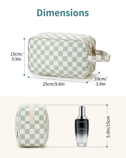 Narwey Travel Toiletry Bag for Women Traveling Dopp Kit Travel Bag for Toiletries Cosmetic Bag Makeup Bag Medicine Bag for Traveling (Mint Green Checkerboard)