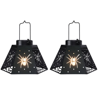 WONDER GARDEN Halloween Lantern Lights, 2 Pack Solar Hanging Spider Wed Lights, Metal Decorative Light for Outdoor Porch Yard Garden Tree Decor