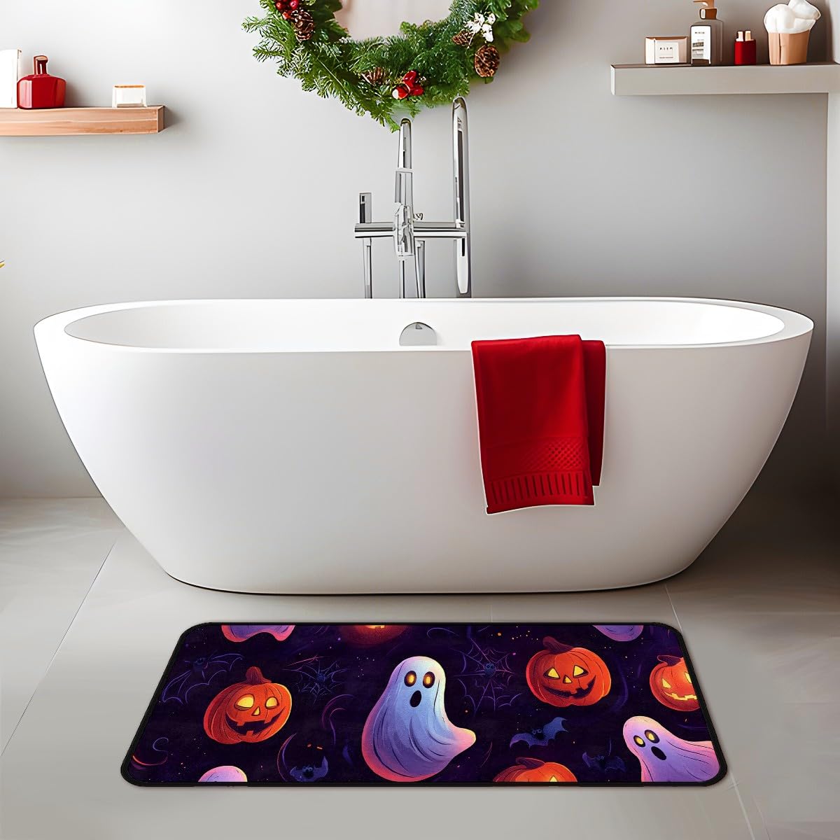 Ruiseye Halloween Holiday Pumpkin Kitchen Floor Mat, Area Rugs 17''x51'' Laundry Room Rug Runner for Laundry Room, Kitchen, Bathroom, and Mudroom