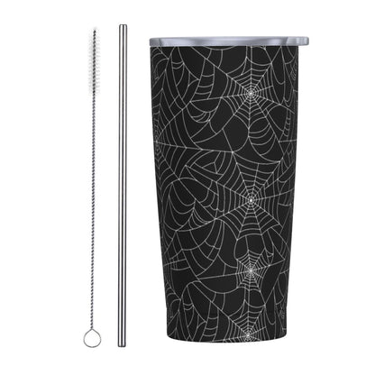 TOUNHEYA Halloween Tumbler with Lid and Straw Spider Web 20oz Insulated Stainless Steel Cup Black White Travel Coffee Mug Water Bottle for Women Gift for Birthday Christmas