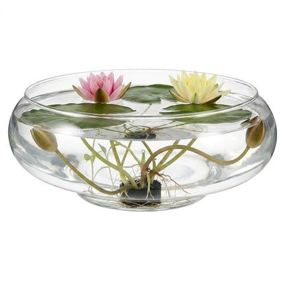 Glass Terrarium Bowl: 5.90" Round Shallow Planter and Betta Fish Tank - Clear Glass Bowl Vase for Hydroponics, Succulents and Wedding Table Decor (15cm Wide)