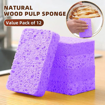 12 - Pack Non-Scratch Scrub Sponges - Sponges for Dishes and Washing Dishes, Cleaning Sponges for Kitchen Home Bathroom Cars, Funny Cut-Outs DIY for Kids (Purple