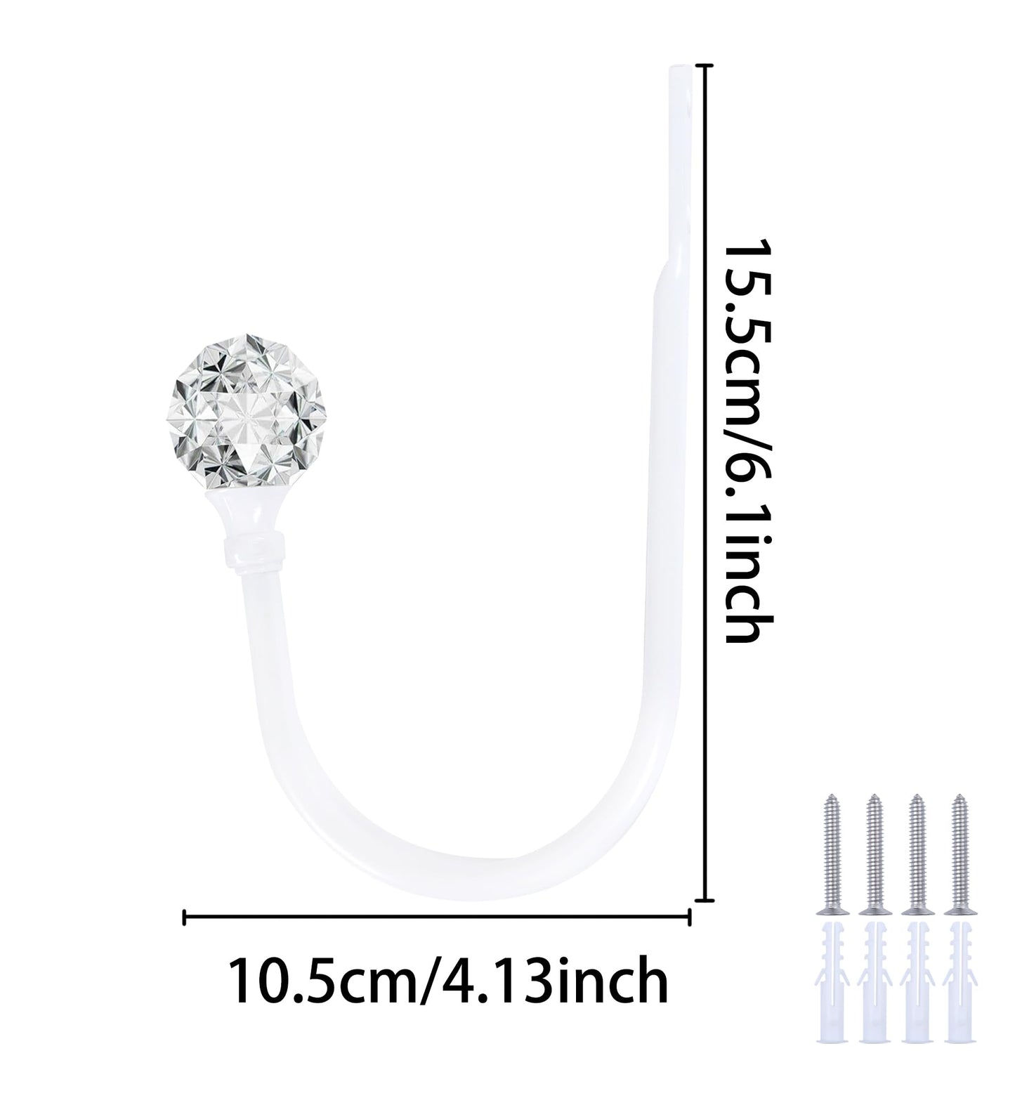 Groleca 2 x Heavy Duty U Shaped Metal Curtain Holdbacks Curtain Tiebacks with Clear Crystal Ball Pull Backs Curtain Holders for Drapes (White)